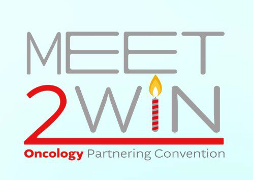 MEET2WIN Oncology Partnering Convention logo with candle icon and event branding